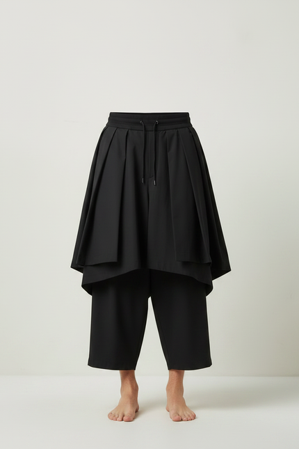 Pantalon Jupe Noir Plissé Ample Unisexe Moderne - Polyester - vue 3