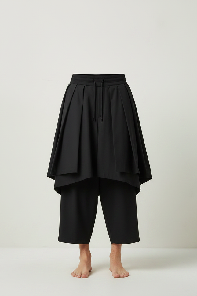 Pantalon Jupe Noir Plissé Ample Unisexe Moderne - Polyester - vue 3