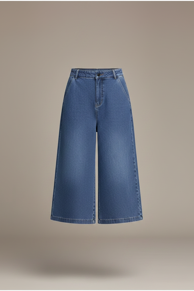 Pantalon Jupe Denim Bleu Mi-long Boutonné Décontracté - Jean - vue 3