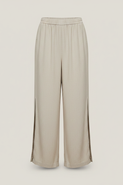 Pantalon Jupe Beige Lin Fendu Ample Décontracté - vue 3