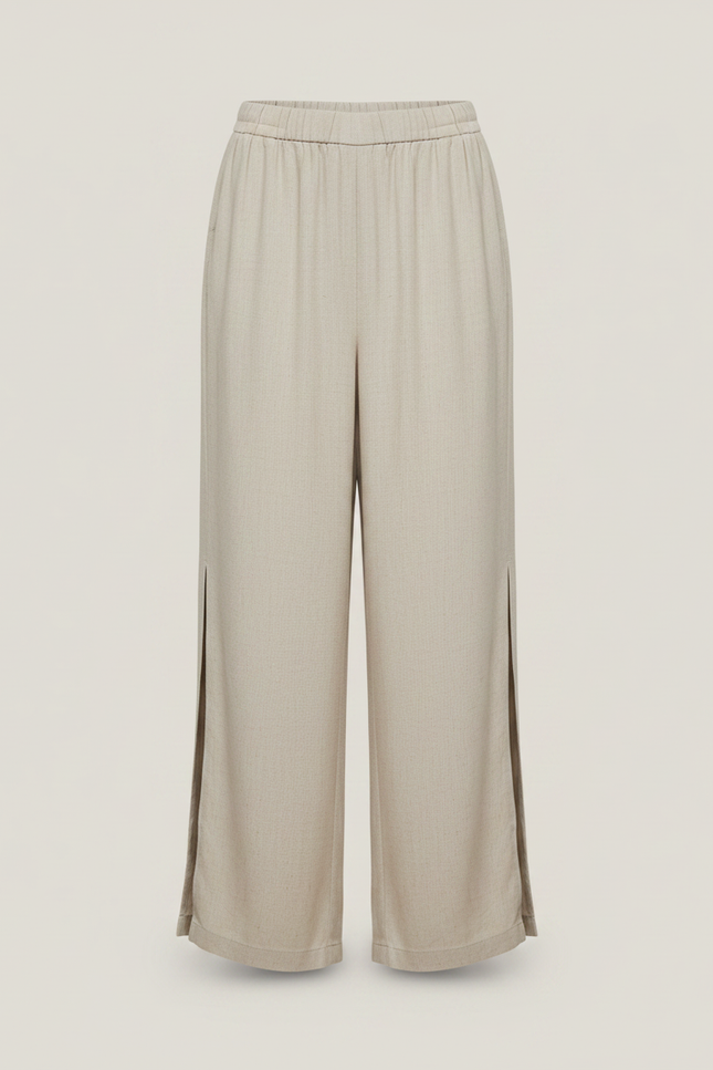 Pantalon Jupe Beige Lin Fendu Ample Décontracté - vue 3