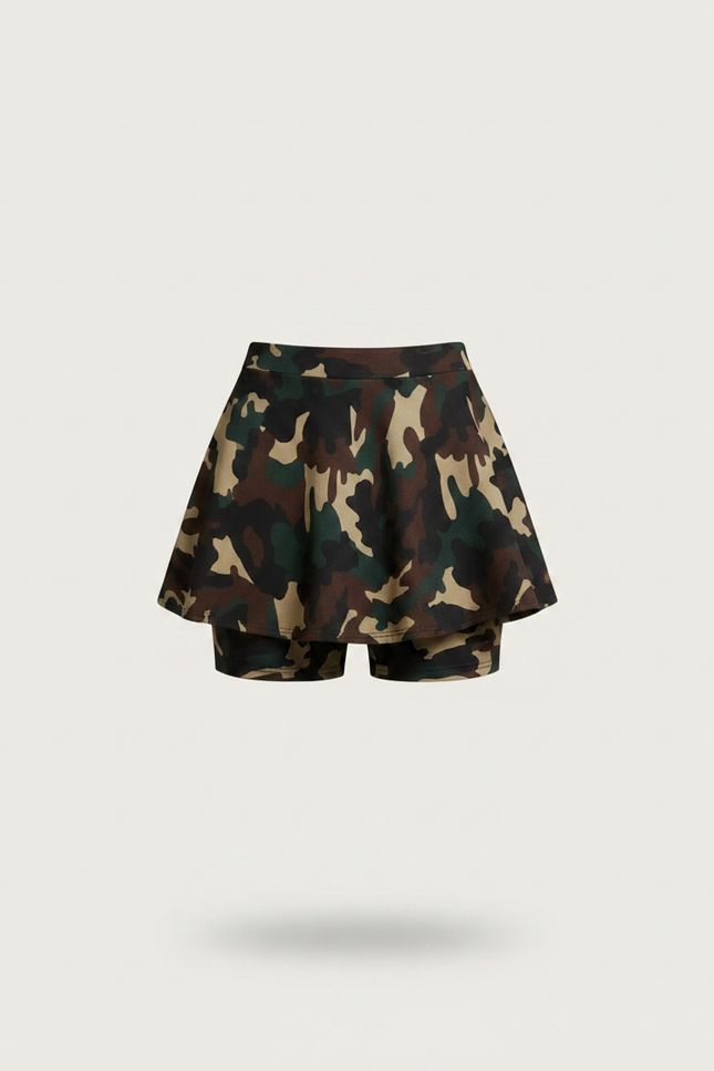 Pantalon Jupe Camouflage Évasé Mini Décontracté Fluide - Multicolore Polyester - vue 3