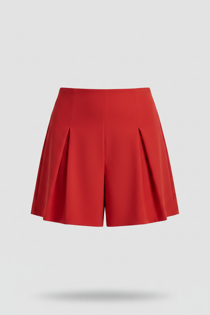 Pantalon Jupe Rouge Plissé Taille Haute Mini - Polyester - vue 3