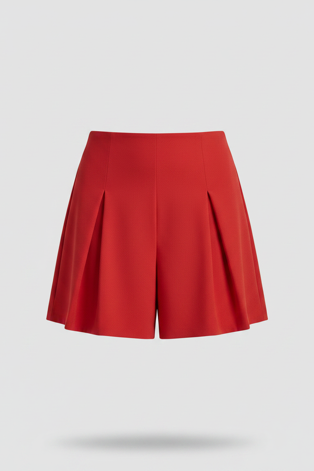 Pantalon Jupe Rouge Plissé Taille Haute Mini - Polyester - vue 3