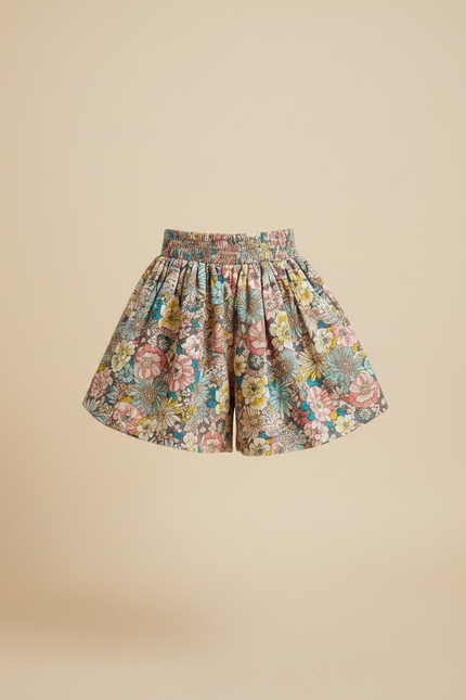 Pantalon Jupe Fleurs Évasé Plissé Confortable Fille - Multicolore Coton - vue 3