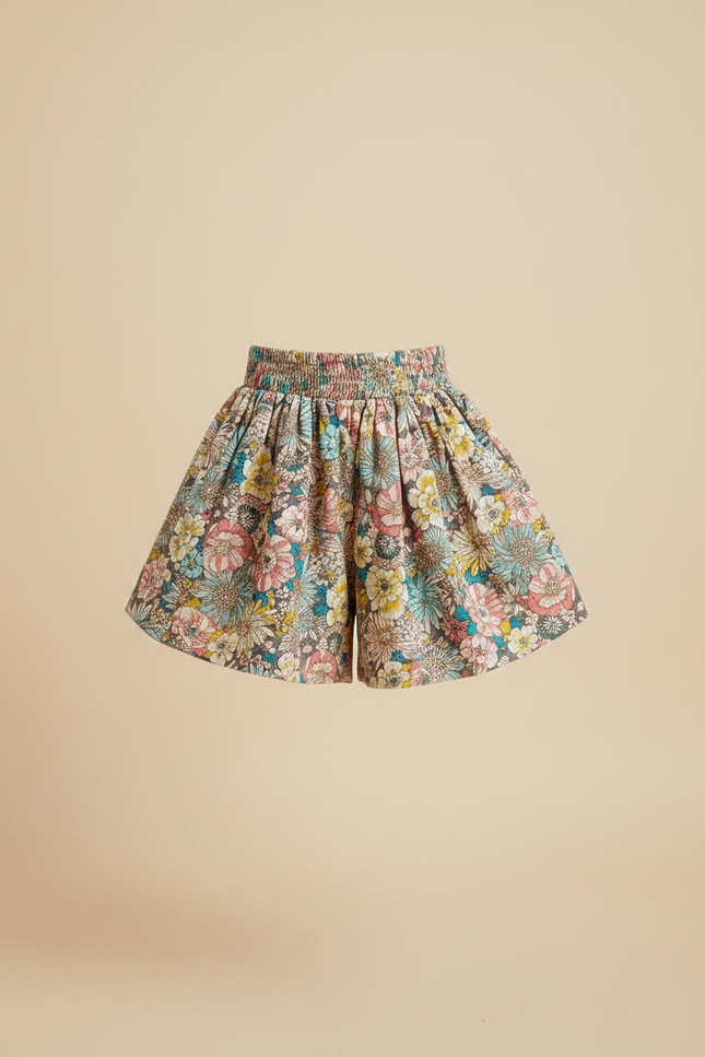 Pantalon Jupe Fleurs Évasé Plissé Confortable Fille - Multicolore Coton - vue 3