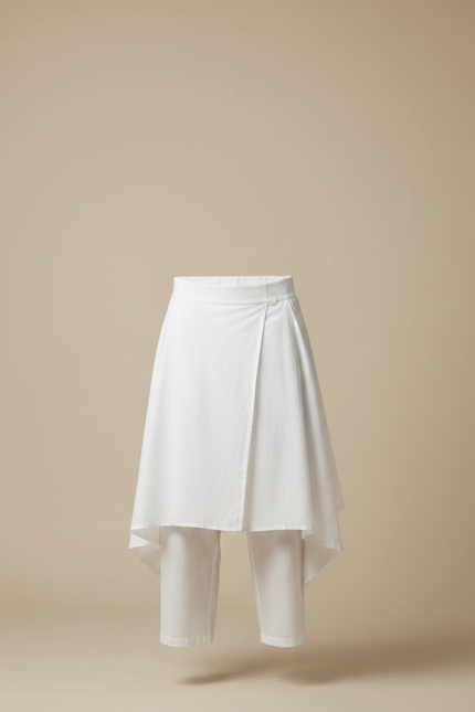 Pantalon Jupe Blanc Coton Ample Asymétrique Homme - vue 3