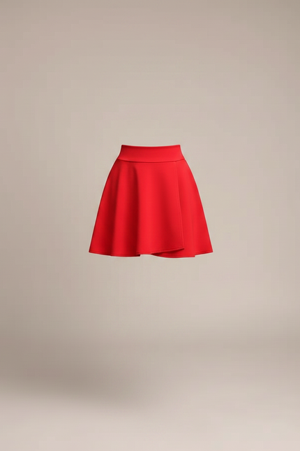 Pantalon Jupe Rouge Évasée Courte Décontractée Femme - Gabardine - vue 3