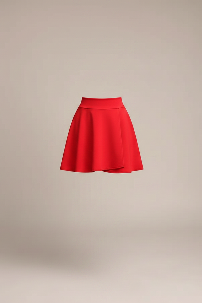 Pantalon Jupe Rouge Évasée Courte Décontractée Femme - Gabardine - vue 3