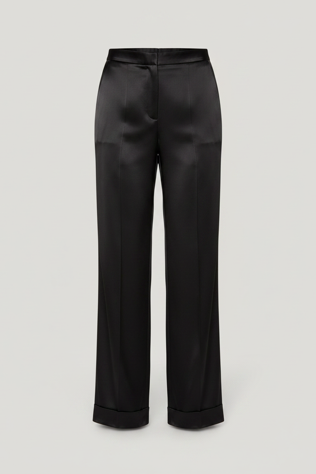 Pantalon Jupe Noir Satin Fluide Large Élégant - vue 3