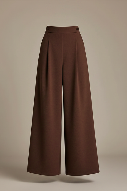 Pantalon Jupe Marron Plissé Ample Superposé Élégant - Gabardine - vue 3