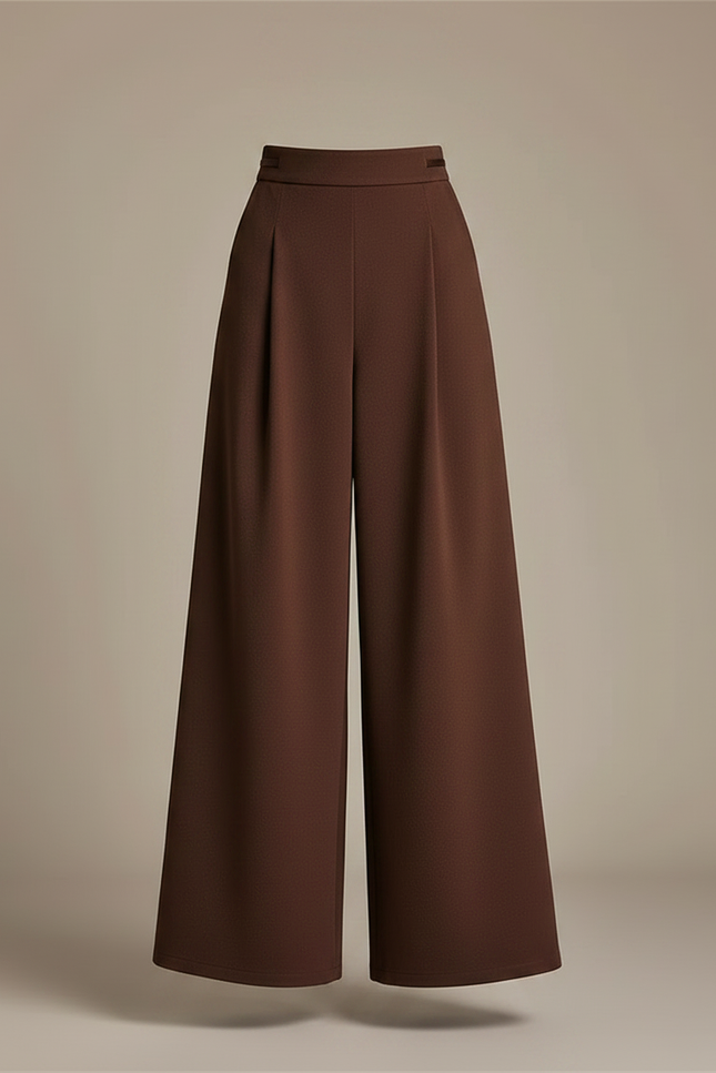 Pantalon Jupe Marron Plissé Ample Superposé Élégant - Gabardine - vue 3