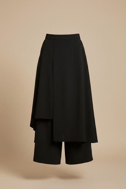 Pantalon Jupe Noir Asymétrique Ample Fluide Élégant - Polyester - vue 3