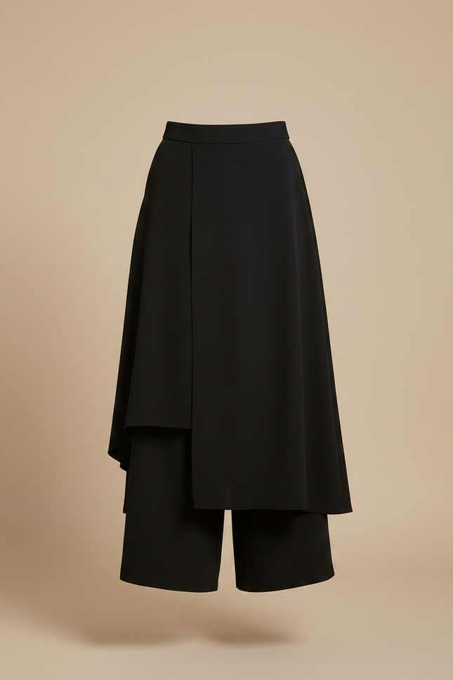 Pantalon Jupe Noir Asymétrique Ample Fluide Élégant - Polyester - vue 3