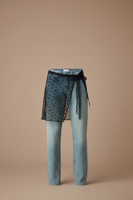 Pantalon Jupe Jean Tulle Noir Brodé Homme - Bleu - vue 3