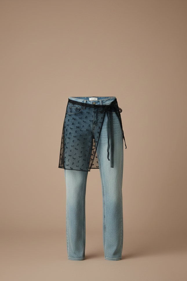 Pantalon Jupe Jean Tulle Noir Brodé Homme - Bleu - vue 3