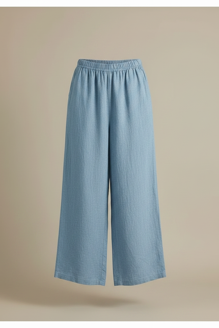 Pantalon Jupe Bleu Ciel Ample Fluide Coton Lin - vue 3