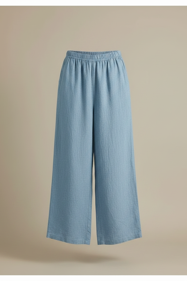 Pantalon Jupe Bleu Ciel Ample Fluide Coton Lin - vue 3