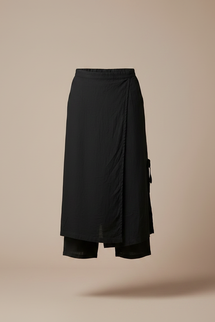 Pantalon Avec Jupe Superposée - Noir Coton - vue 3