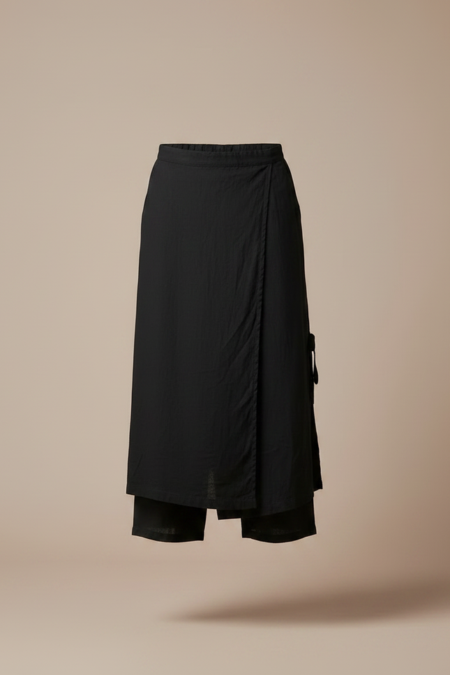 Pantalon Avec Jupe Superposée - Noir Coton - vue 3