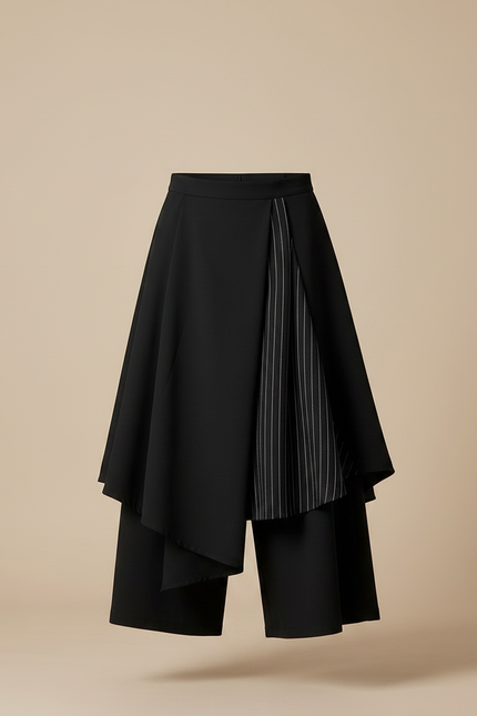 Pantalon Jupe Noir Asymétrique Superposé Pinstripe Élégant Homme - Polyester - vue 3