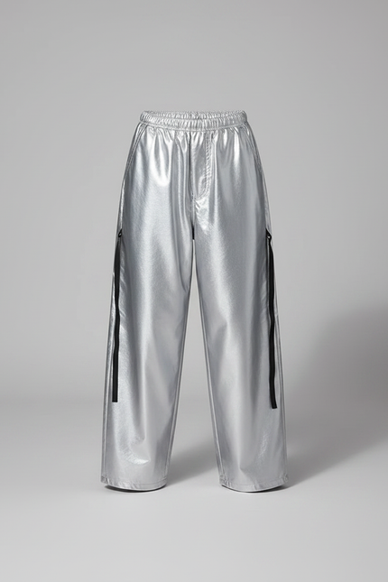 Pantalon Jupe Argenté Brillant Ample Asymétrique Garçon - Polyester - vue 3