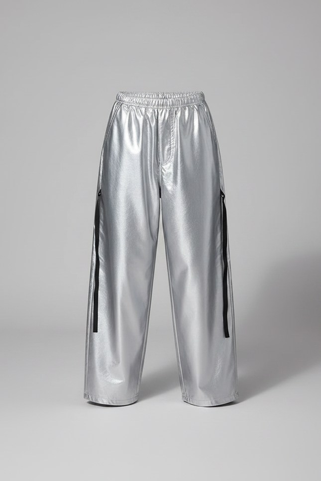 Pantalon Jupe Argenté Brillant Ample Asymétrique Garçon - Polyester - vue 3