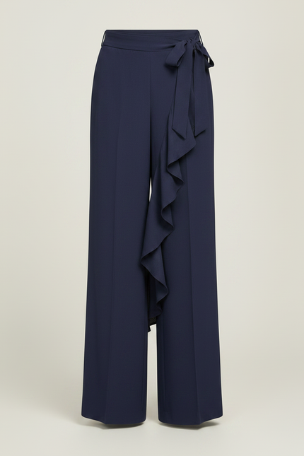 Pantalon Jupe Bleu Marine Fluide Volants Élégant Longue - Viscose - vue 3