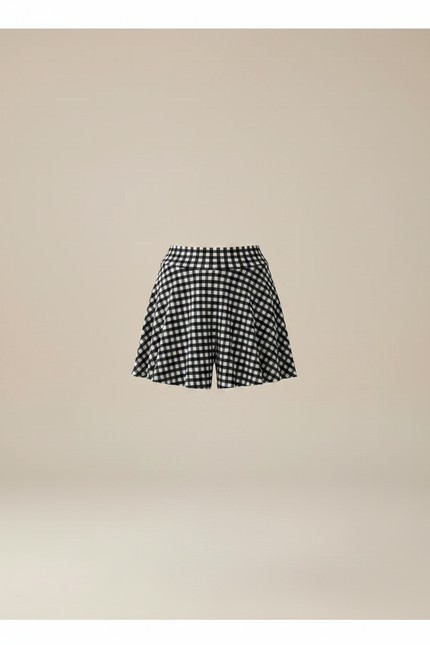 Pantalon Jupe Carreaux Évasée Courte Décontractée Noire - Coton - vue 3