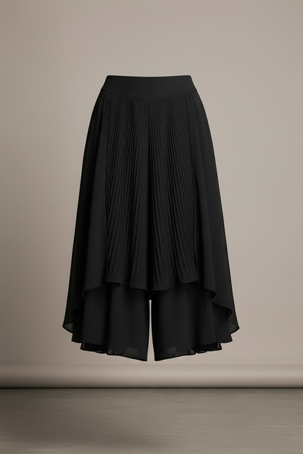 Pantalon Jupe Noir Plissé Fluide Asymétrique Élégant - Polyester - vue 3