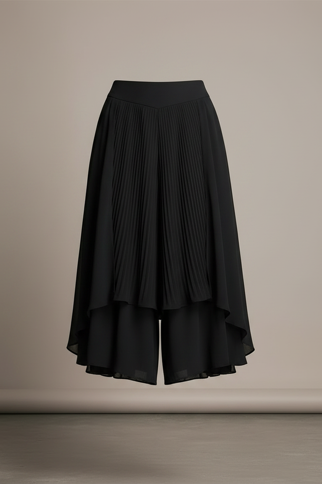 Pantalon Jupe Noir Plissé Fluide Asymétrique Élégant - Polyester - vue 3