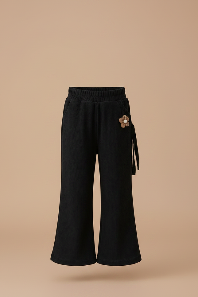 Pantalon Jupe Noir Évasé Côtelé Fleur Fille - Cordé - vue 3