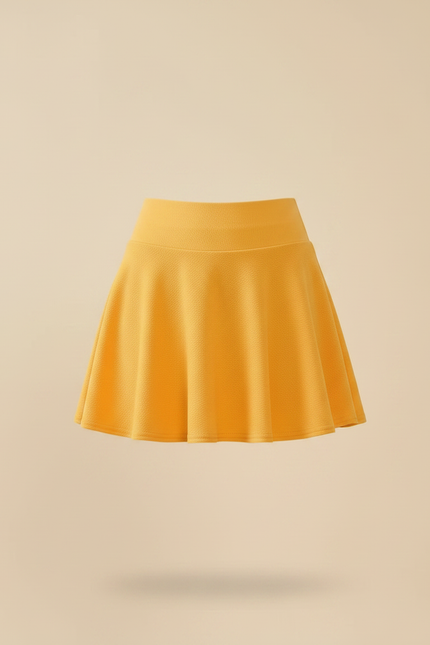 Pantalon Jupe Évasée Jaune Courte Plissée Doublée - Polyester - vue 3