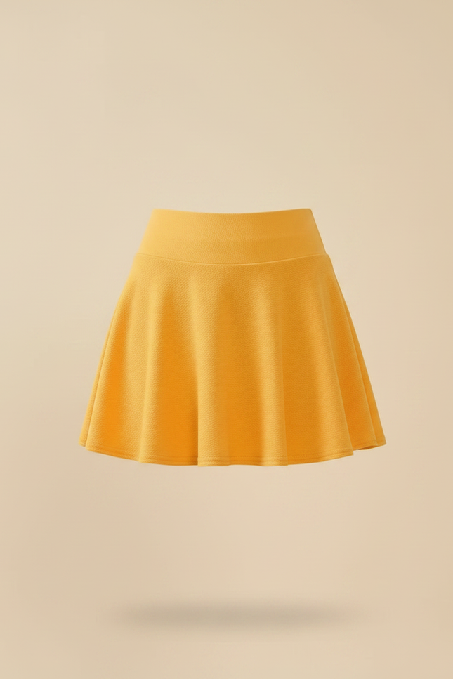 Pantalon Jupe Évasée Jaune Courte Plissée Doublée - Polyester - vue 3