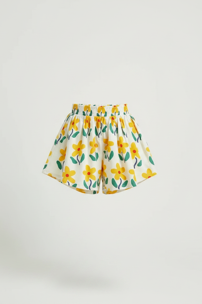 Pantalon Jupe Blanc Fleurs Plissé Ample Enfant - Coton - vue 3