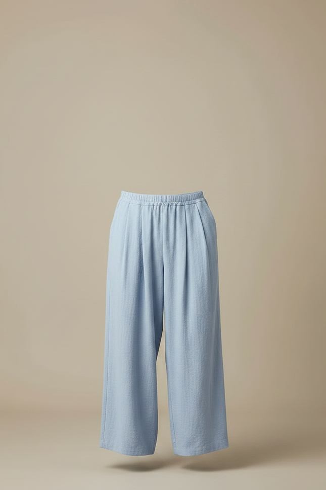 Pantalon Jupe Bleu Ciel Ample Plissé Fluide Homme - Lin - vue 3
