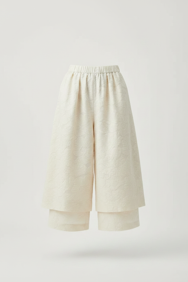 Pantalon Jupe Écru Ample Jacquard Superposé Élégant - Beige Polyester - vue 3