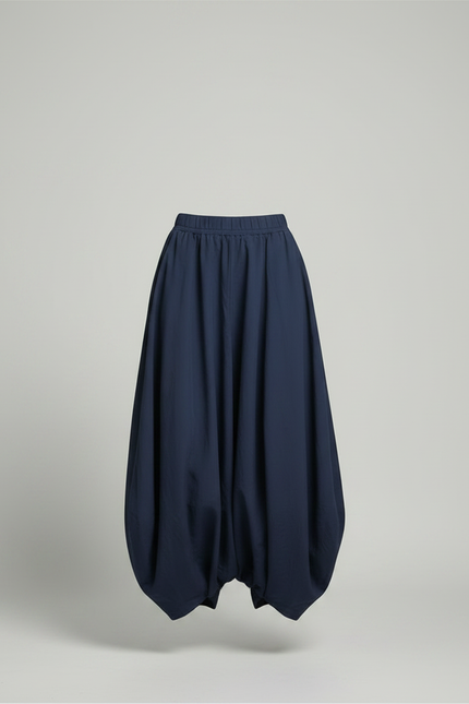 Pantalon Jupe Bleu Marine Ample Coton Lin Femme - vue 3