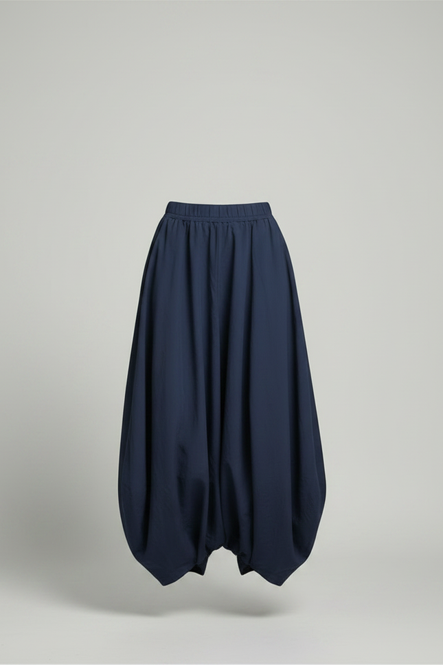 Pantalon Jupe Bleu Marine Ample Coton Lin Femme - vue 3
