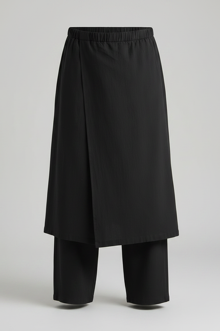 Pantalon Jupe Noir Ample Asymétrique Coton Lin - vue 3
