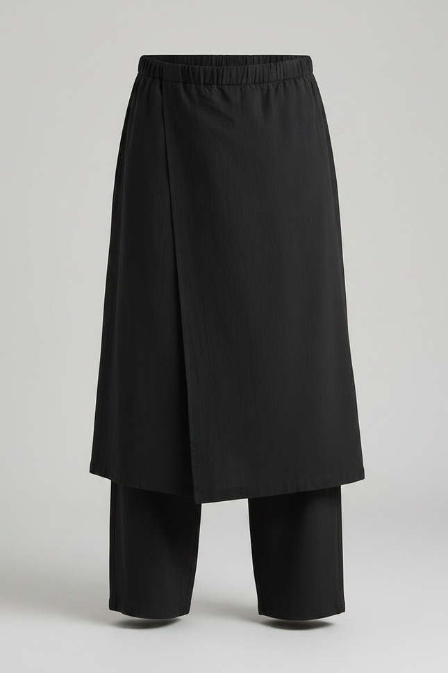 Pantalon Jupe Noir Ample Asymétrique Coton Lin - vue 3