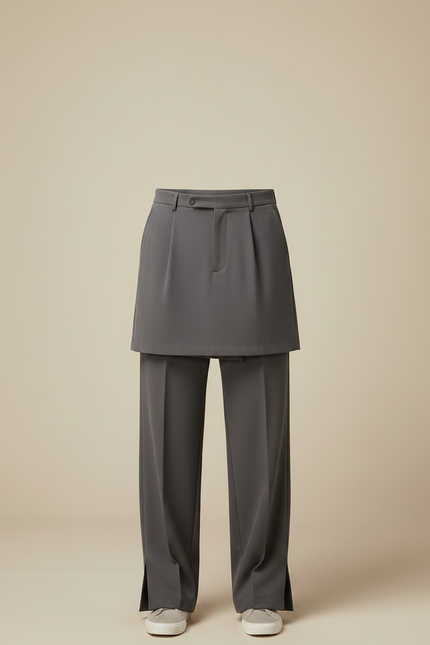 Pantalon Jupe Gris Droit Superposé Élégant Homme - Polyester - vue 3