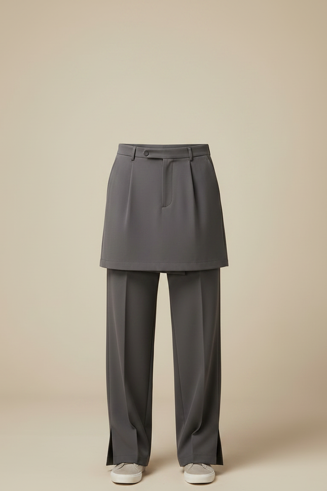 Pantalon Jupe Gris Droit Superposé Élégant Homme - Polyester - vue 3