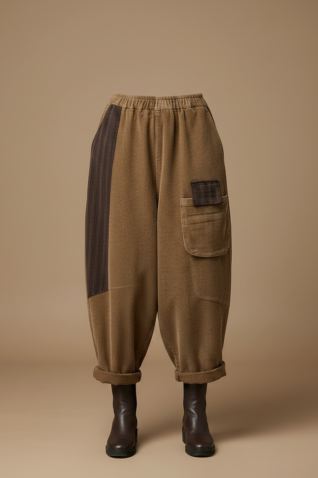 Pantalon Jupe Côtelé Marron Ample Vintage Patchwork - Cordé - vue 3