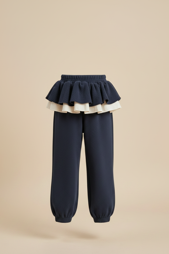Pantalon Jupe Bleu Marine Volants Superposés Confortable - Molleton - vue 3