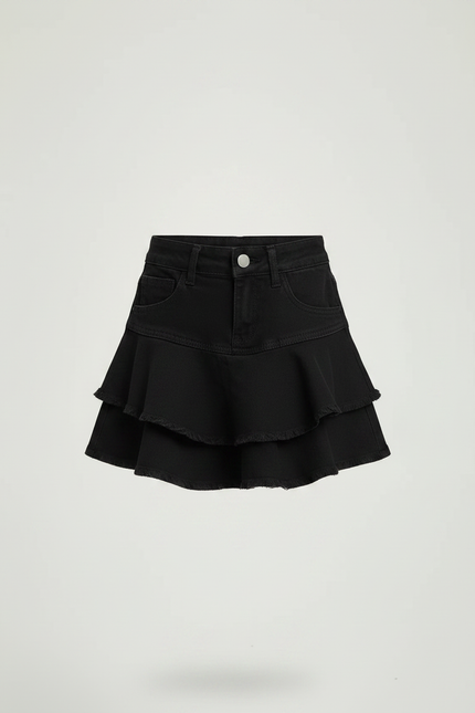 Pantalon Jupe Noir Denim Volants Fille - Jean - vue 3
