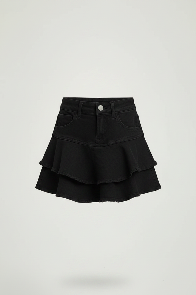 Pantalon Jupe Noir Denim Volants Fille - Jean - vue 3