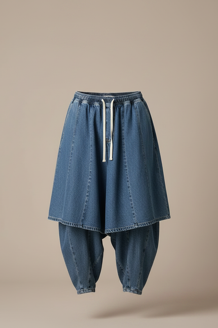 Pantalon Jupe Denim Ample Décontracté Homme - Bleu Jean - vue 3