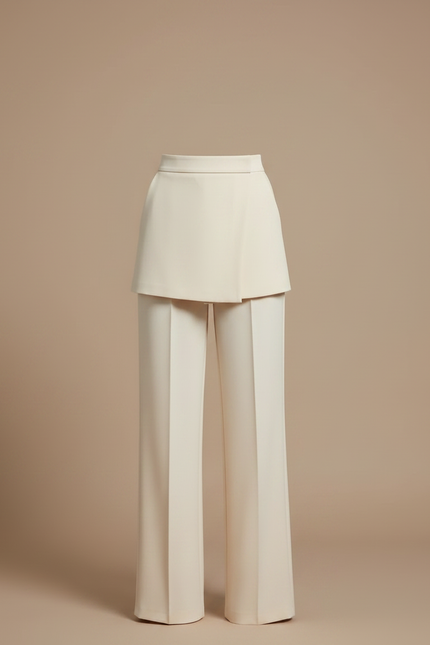 Pantalon Jupe Crème Drapé Large Élégant Moderne - Beige Polyester - vue 3