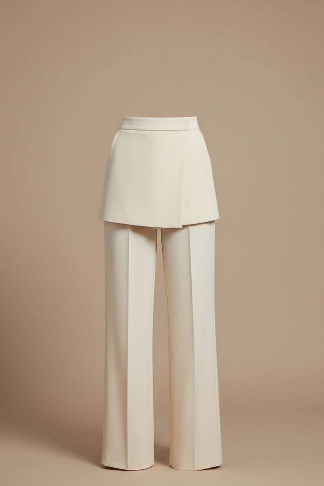 Pantalon Jupe Crème Drapé Large Élégant Moderne - Beige Polyester - vue 3